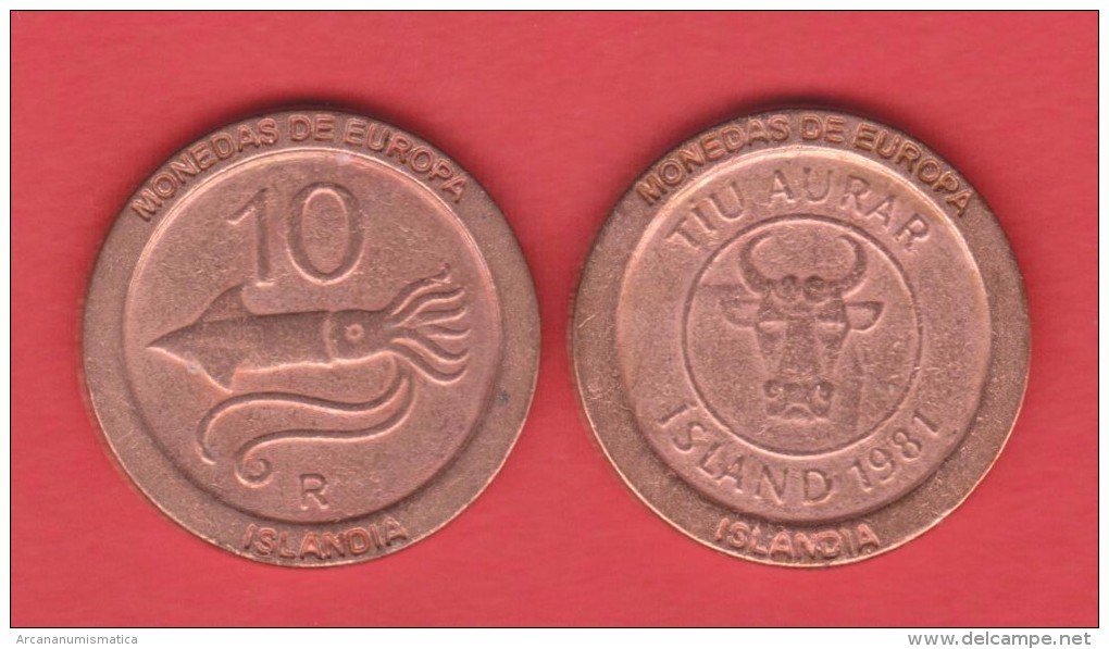 ISLANDIA - 10 AURAR 1.981 KM#25 Colección "MONEDAS DE EUROPA"  SC/UNC  Réplica  T-DL-11.502 - Islandia