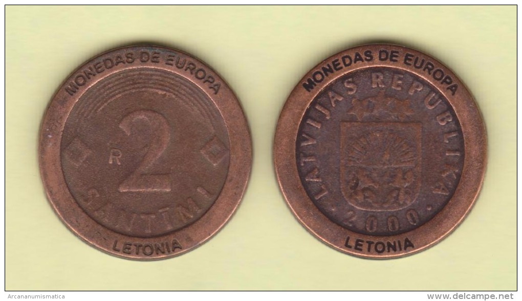 LETONIA - 2 Santimi 2.000 KM#21 Colección "MONEDAS DE EUROPA"  SC/UNC  Réplica  T-DL-11.504 - Letonia