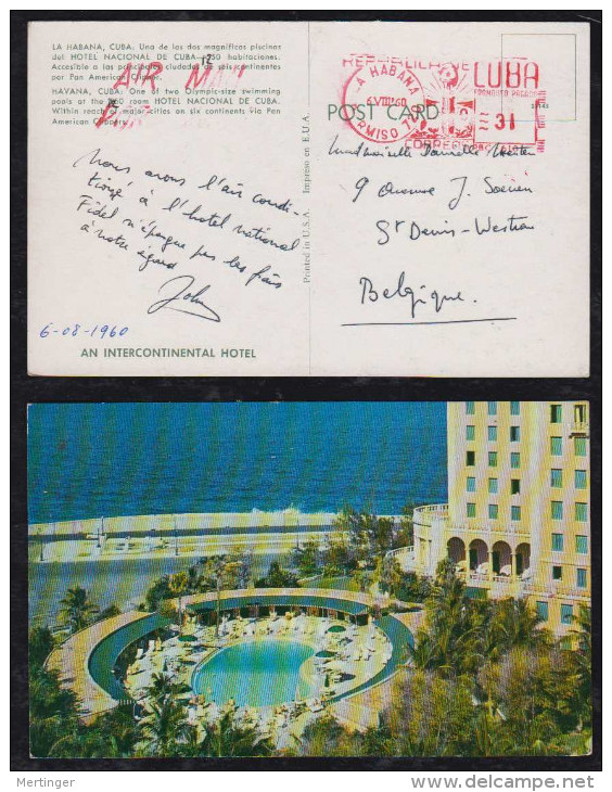 Kuba Cuba 1960 Meter Picture Postcard Hotel Nacional HABANA To Belgium - Briefe U. Dokumente