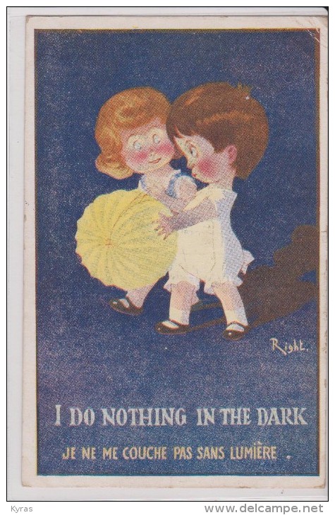 Illust. RIGHT . Couple De Gamines & Lanterne Papier " Je Ne Me Couche Pas Sans Lumière / I Do Nothing In The Dark " - Right