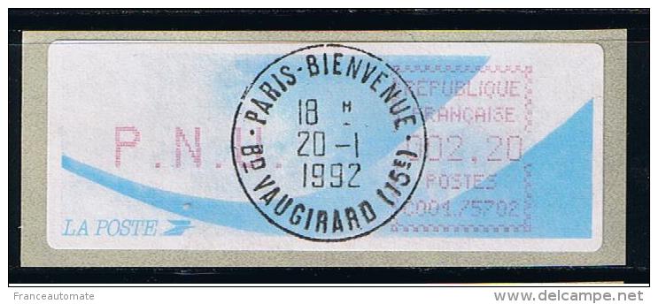 ATM, LSA C001 75702, CROUZET, PAPIER COMETE, PNU 2.20, Oblitété Paris Bienvenue, 20/01/1992. - 1988 Type « Comète »