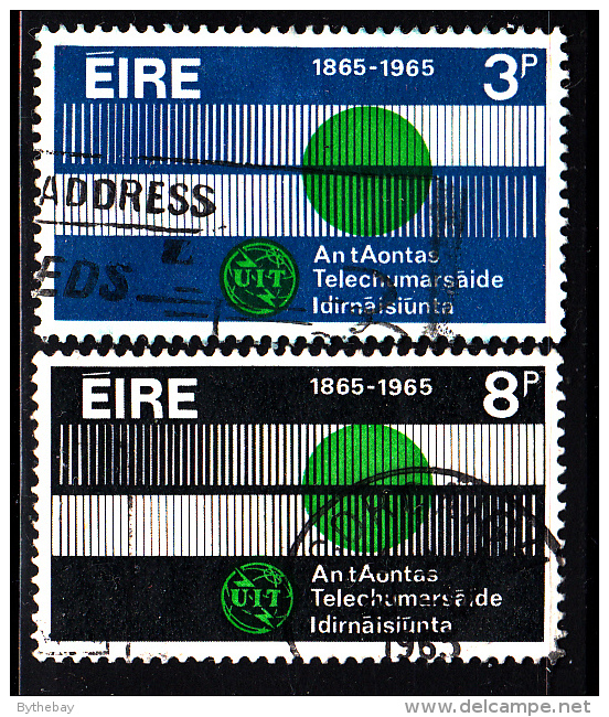 Ireland Used Scott #198-#199 Set Of 2 ITU Emblem, Globe, Waves - ITU Centenary - Usati