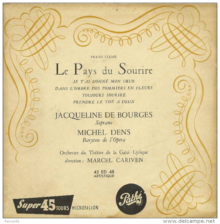 Disque Vinyle 45 T : Franz LEHAR / Michel DENS - "Le Pays Du Sourire". - Opera / Operette