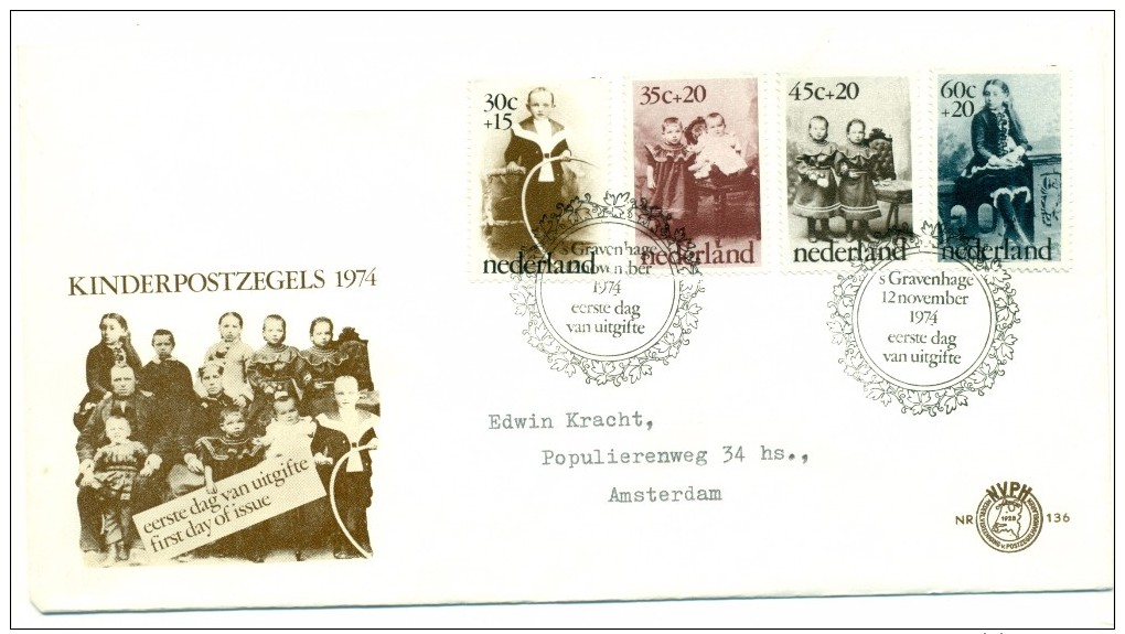 1974 Netherlands Kinderpostzegels Semi-Postal First Day Cover - FDC