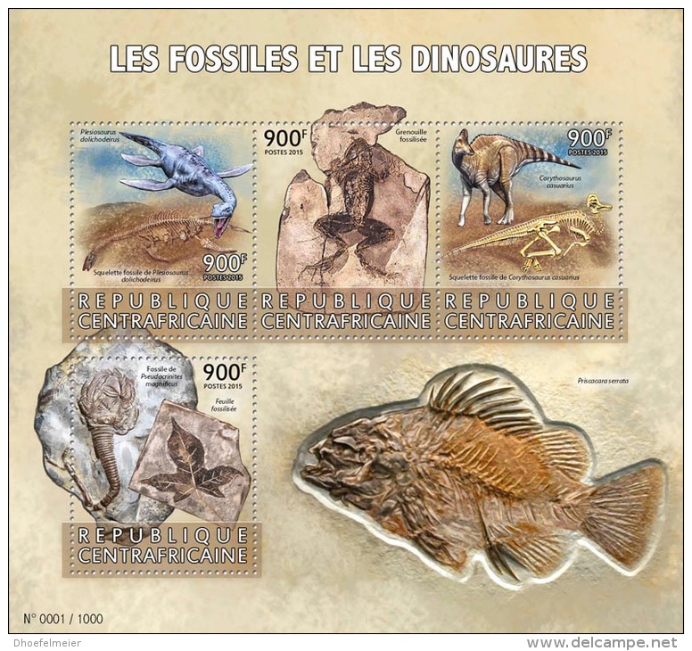 CENTRAL AFRICA 2015 ** Fossils &amp; Dinosaurs Fossilien &amp; Dinosaurier M/S - OFFICIAL ISSUE - A1552 - Fossili