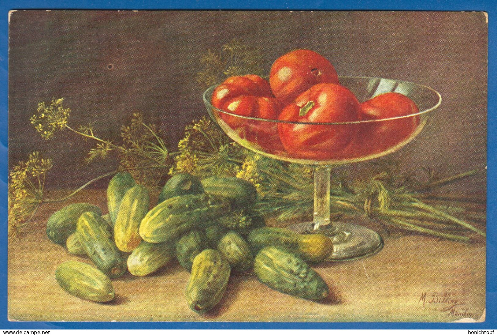 Malerei; Billing M.; Tomaten; Dill Und Gurken; 1914 - Billing, M.