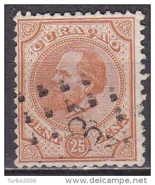 Curacao 1873-1889 Koning Willem III 25 Ct Oranjebruin Kamtanding 12½ X 12 NVPH 7 D - Curaçao, Nederlandse Antillen, Aruba