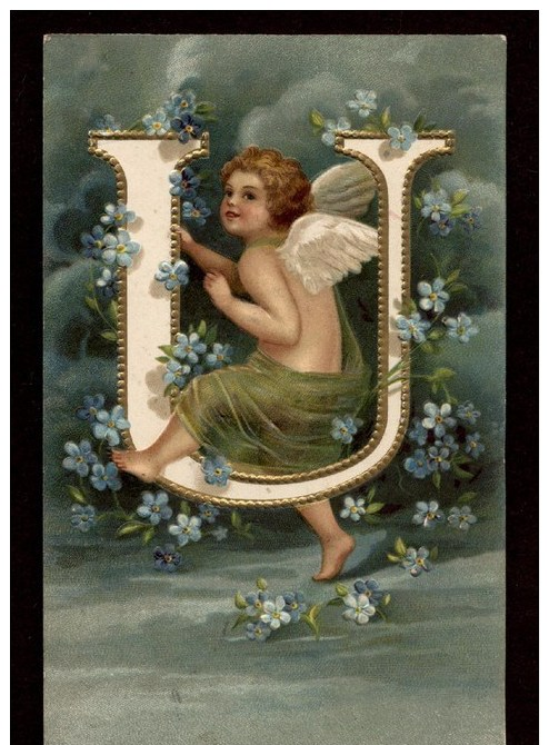 ANGE ANGEL LES LETTRES DE L´ALPHABET  "  U   "  CARTE ANCIENNE GAUFRéE.EMBOSSED .... 6246 - Anges