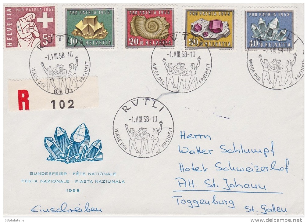 SUISSE  1958 LETTTRE RECOMMANDEE  DE RÜTLI - Lettres & Documents