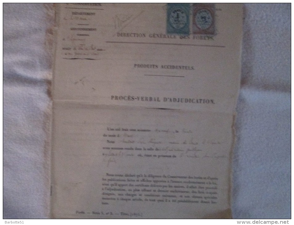 Timbre De Dimension  Procés Verbal D´adjudication Bois Et Forêts  Année 1879 Voir Scans Et Description - Unclassified