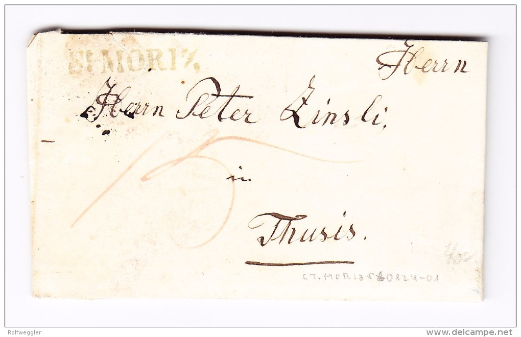 Heimat GR ENGADIN - ST MORIZ Balkenstempel Auf Brief 22.1.1856 Nach Thusis - Marcophilie