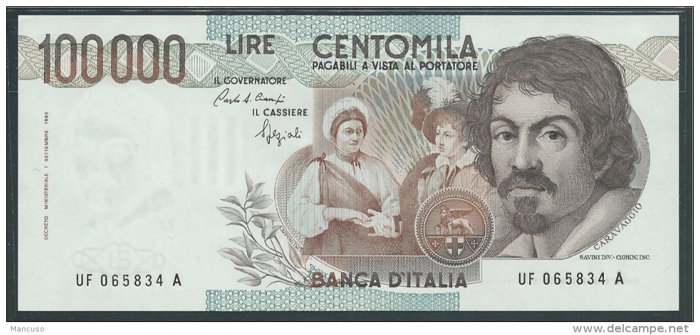 LIRE 100.000 CARAVAGGIO I TIPO - SERIE F - FDS - 100000 Lire