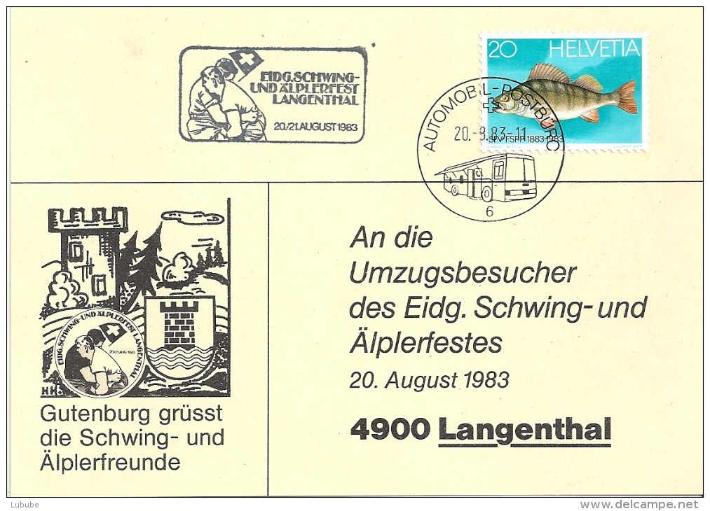 Sonderkarte  "Eidg. Schwing- Und Aelplerfest, Langenthal"           1983 - Brieven En Documenten