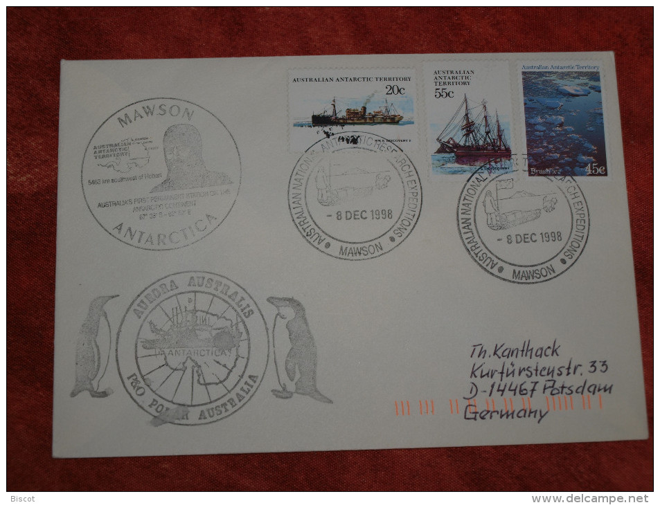 AAT MAWSON  8 Dec 1998 Cachet Du Navire AURORA AUSTRALIS Enveloppe Ayant Voyagé - Bases Antarctiques