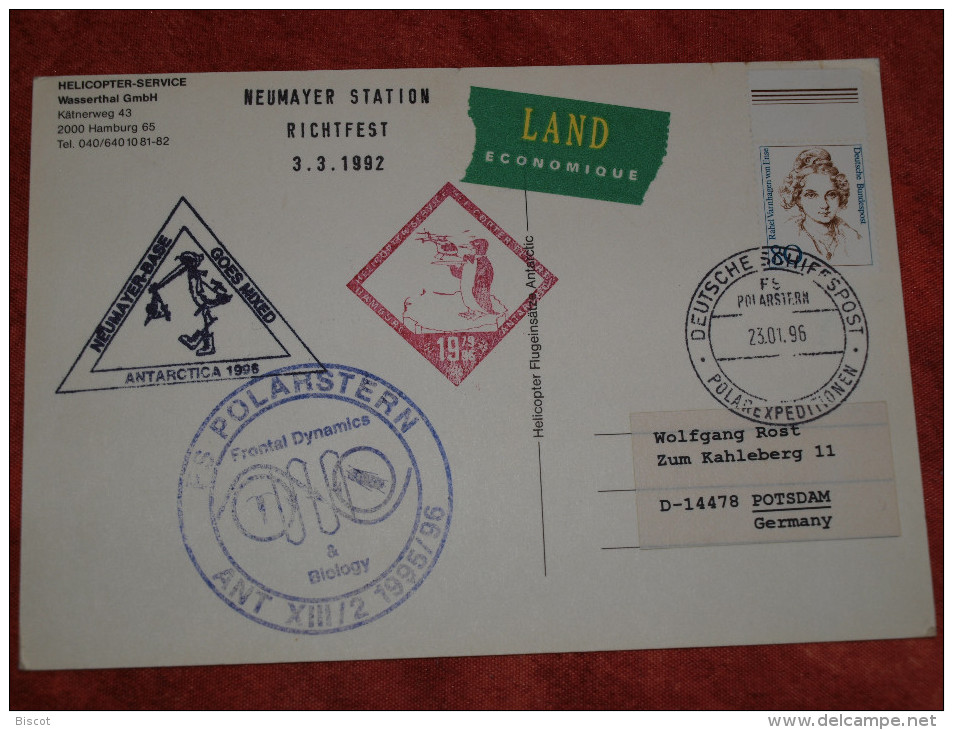 Allemagne Base NEUMAYER 23 1 1996 Carte Postale Manchots Navire POLARSTERN - Onderzoeksstations