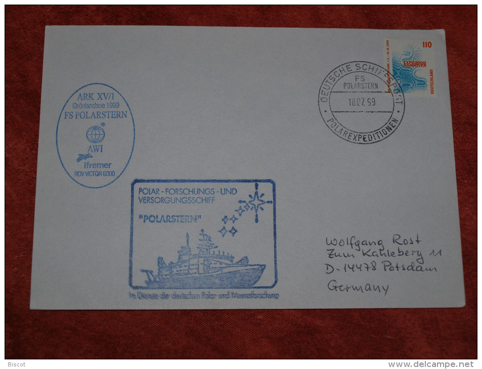 Allemagne POLARSTERN 18 7 1999  Groenland Cachet IFREMER - Arctische Expedities