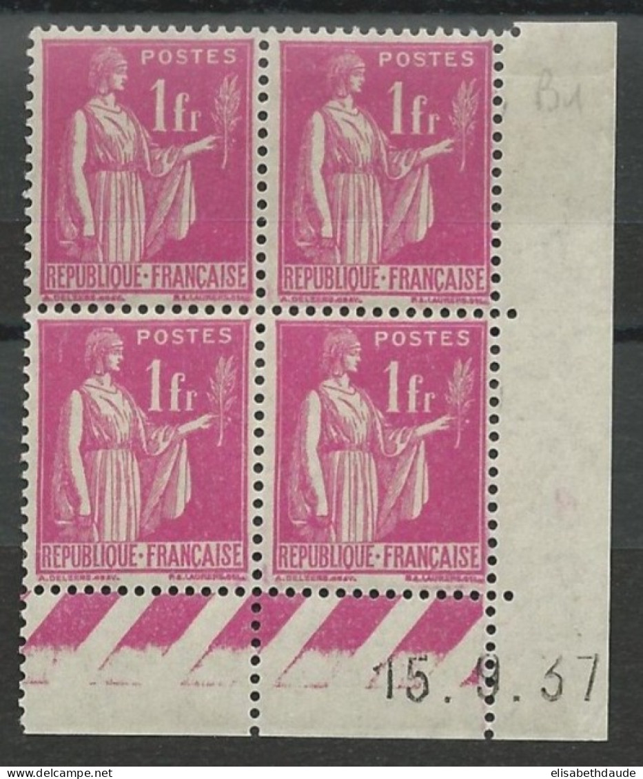 COIN DATE - 1937 - PAIX - BLOC De 4 YVERT N°369 **/* (CHARNIERE SUR 1 TIMBRE) - COTE = 35 EUR. - 1930-1939