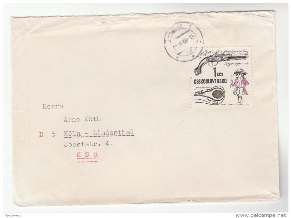 1968 CZECHOSLOVAKIA COVER Stamps  1k HISTORIC 1760 GUN Costume To Germany Shooting - Covers & Documents