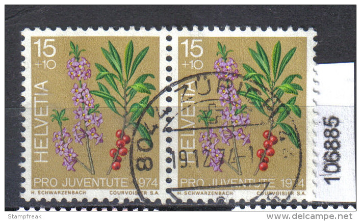 Schweiz, Zst. PJ 248, Mi. 1042 O Seidelbast Paar - Plantes Toxiques