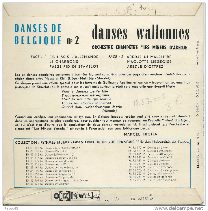 Danses De Belgique N° 2 : Wallonie. Orchestre Champêtre "Les Mineus D'Aredje". - Wereldmuziek