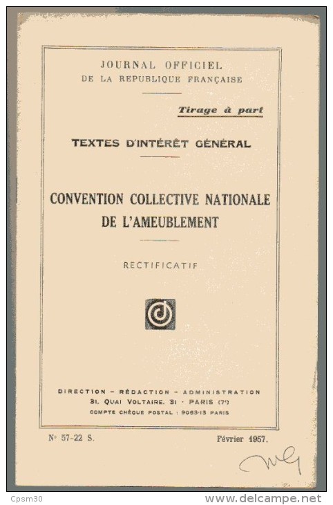 Livre - Convention Collective Nationale De L' Ameublement - 1957 - Droit