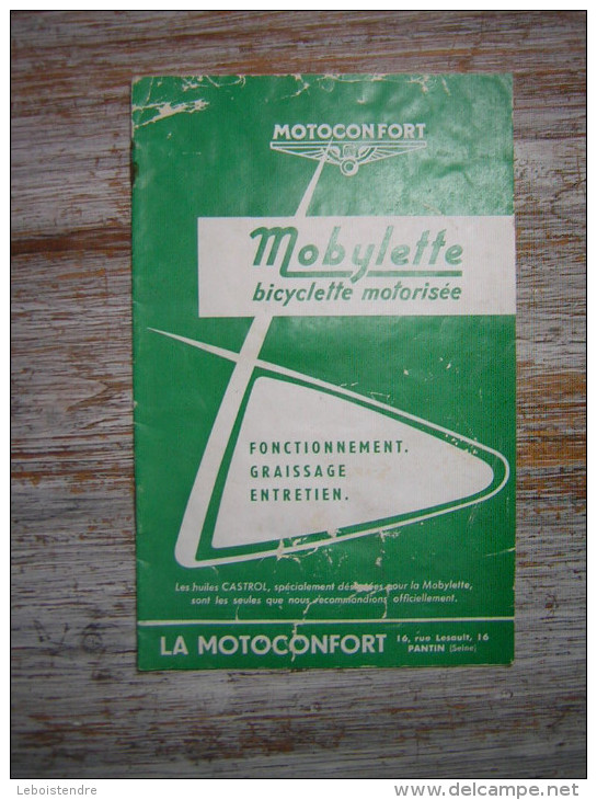 PETIT LIVRET  MOTOCONFORT  MOBYLETTE BICYCLETTE MOTORISEE  FONCTIONNEMENT  GRAISSAGE ENTRETIEN  4e EDITION 1959 - Moto