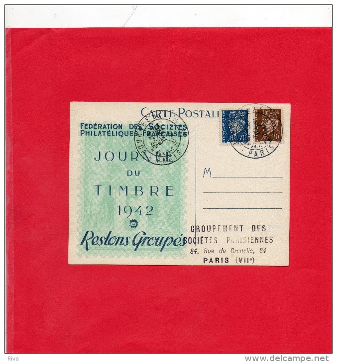 Carte Postale Journée Du Timbre 1942 PARIS ( Groupement Des Sociétés Parisiennes 84 Rue De Grenelle ) - Lettres & Documents