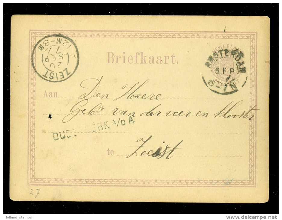 POSTHISTORIE * HANDGESCHREVEN BRIEFKAART Uit 1877 Van LANGSTEMPEL OUDERKERK A/d A Naar ZEIST  (10.350) - Postal Stationery