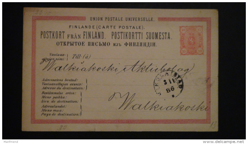 Finland - 1885 - Mi: P 20 O - Postal Stationery - Look Scans - Entiers Postaux