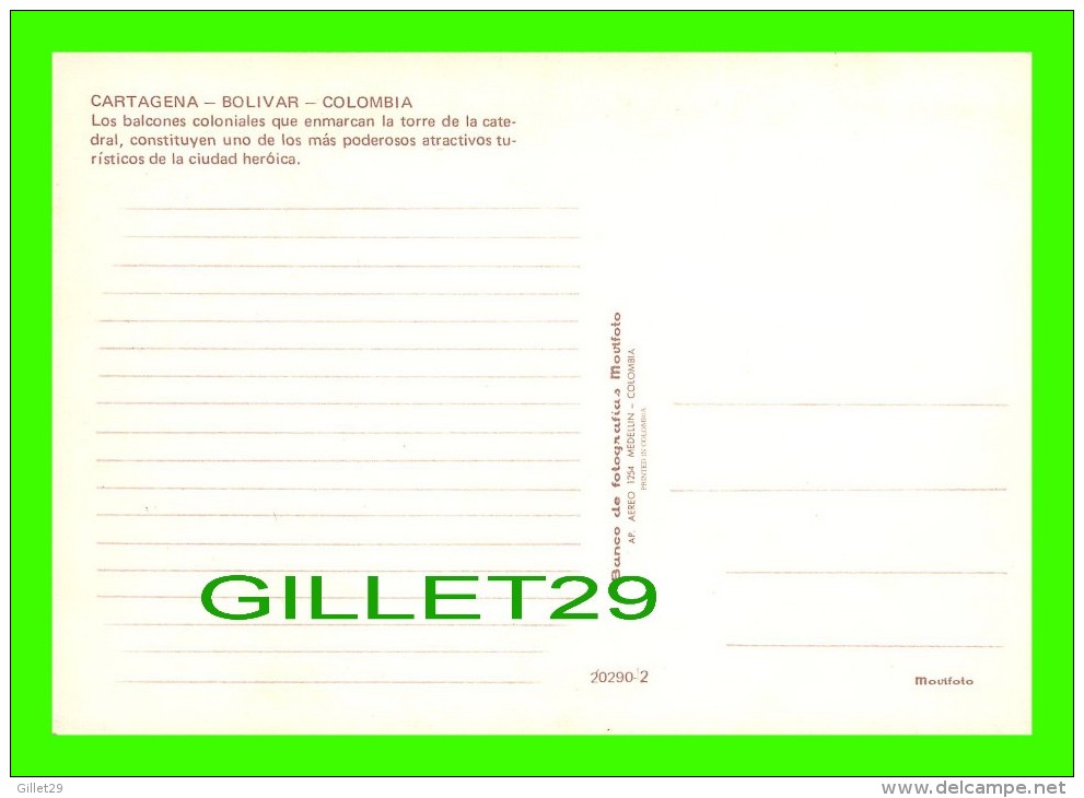 CARTAGENA, COLOMBIE - COLOMBIA - LOS BALCONES COLONIALES QUE ENMARCAN LA TORRE DE LA CATEDRAL - - Colombie