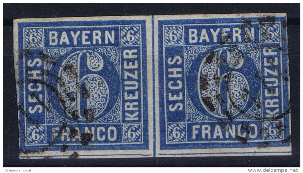 BAYERN:  Mi Nr 10 , Yvert 11  Einheit Pair Used   1862 Dunkel Ultramarin Has A Fold - Gebraucht