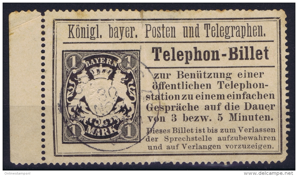 BAYERN:  1 Mark Telephon Biljet, Randstück, Has A Vertical Fold - Sonstige & Ohne Zuordnung