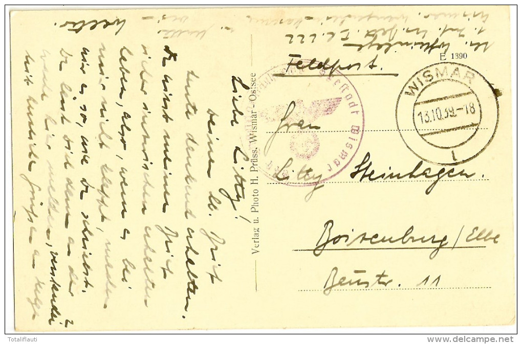 WISMAR Ostsee Grünestraße Marienkirche Feldpost 13.10.1939 Mit Formationsstempel - Wismar