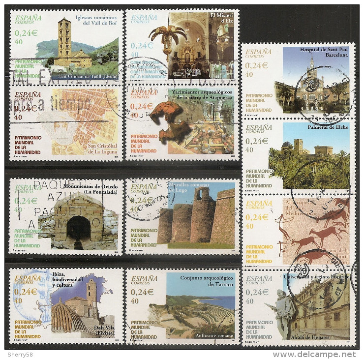 2001-ED.3843-54 S.B.-CORTADOS DE HOJA BLOQUE-COMPLETA-PATRIMONIO MUNDIAL DE LA HUMANIDAD-USADO - Usados