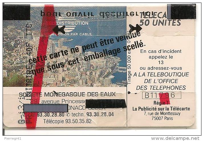 CARTE*-PUBLIC-MONACO-50U-MF12-GEMA-TELE CABLEE-NSB-V°Zone Régie T 30mm-TBE- - Monaco