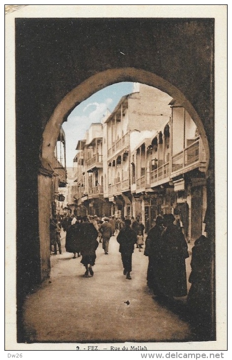 Fez - Rue Du Mellah Sous La Voute - Photo-Albert - Ciel Colorisé - Carte Non Circulée - Fez