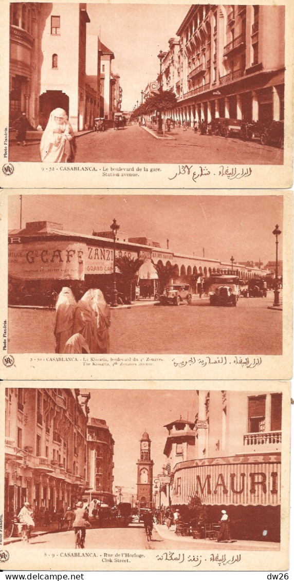 Casablanca - Lot De 3 Cartes Animées Du Centre Et Des Boulevards, Cafés - Photos Flandrin - Cartes Non Circulées - Casablanca