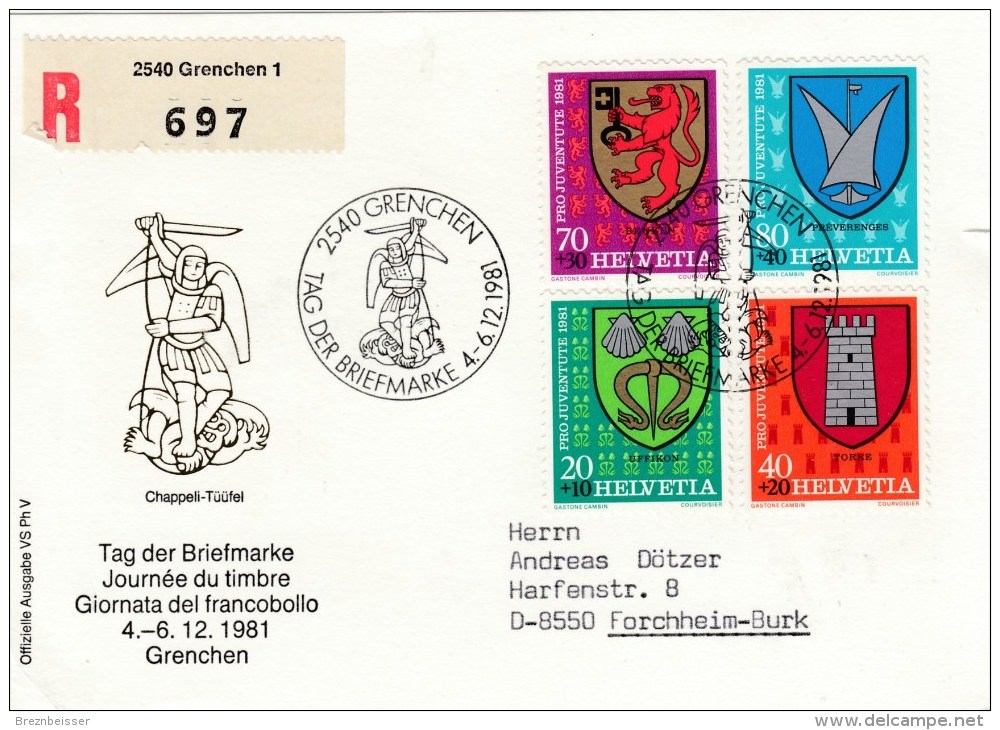 Schweiz : Tag Der Briefmarke 1981 - MiNr. 1210 / 1213     R-Karte - Gebraucht