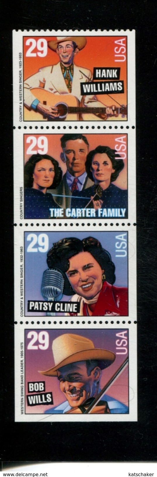 225994359 USA 1993 ** MNH  SCOTT 2778a American Music HANK WILLIAMS THE CARTER FAMILY  PATSY CLINE BOB WILS - Neufs