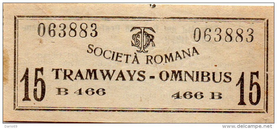 1895 BIGLIETTO TRAM ROMA - Europa