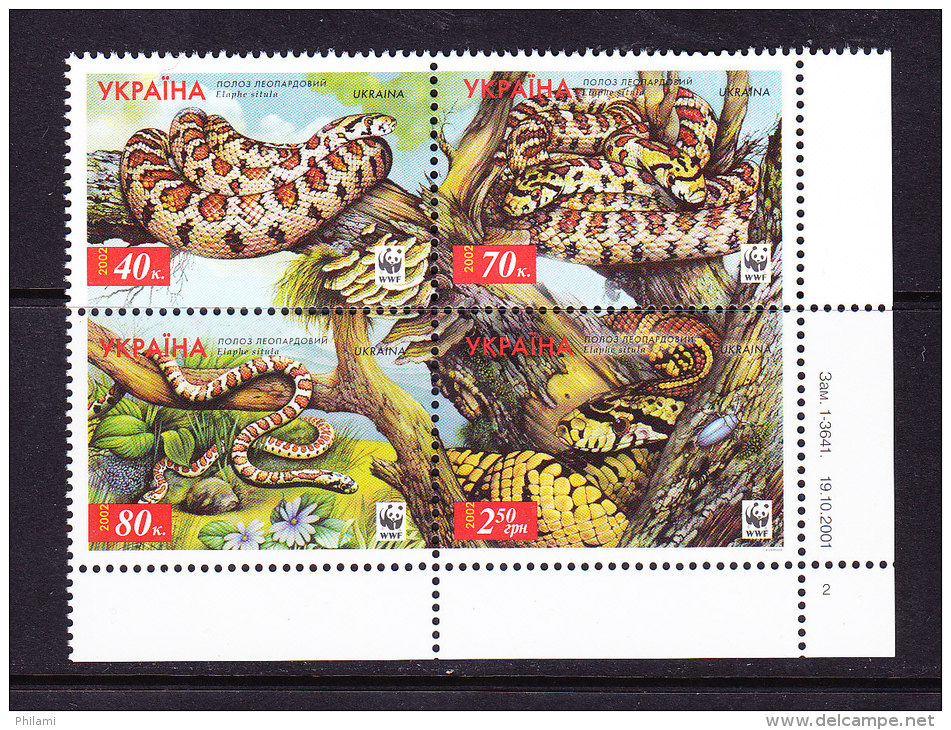 UKRAINE 2002, Y&amp;T 454/7 ** MNH, WWF, SERPENTS, SNAKES  (6N168) - Serpents