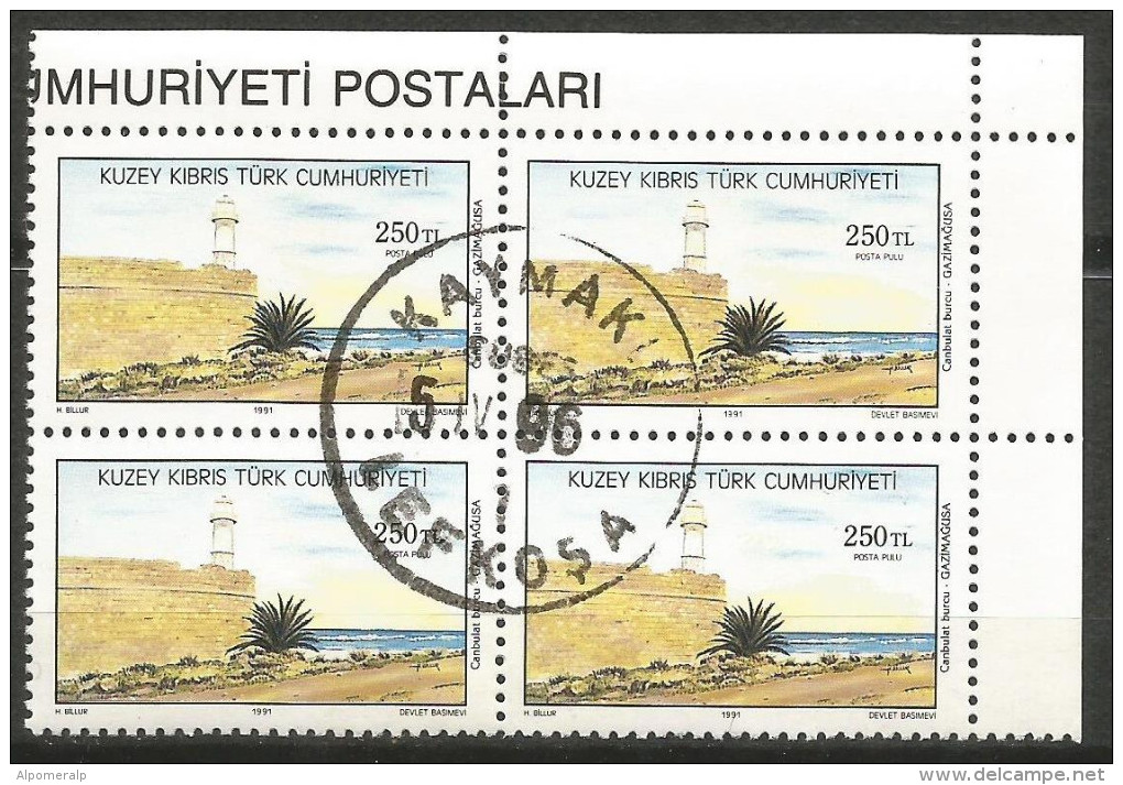 Turkish Cyprus 1991 - Mi. 320 O [block Of Four], Fortress Canbulat Famagusta (Magusa) | Fortresses | Lighthouses - Oblitérés