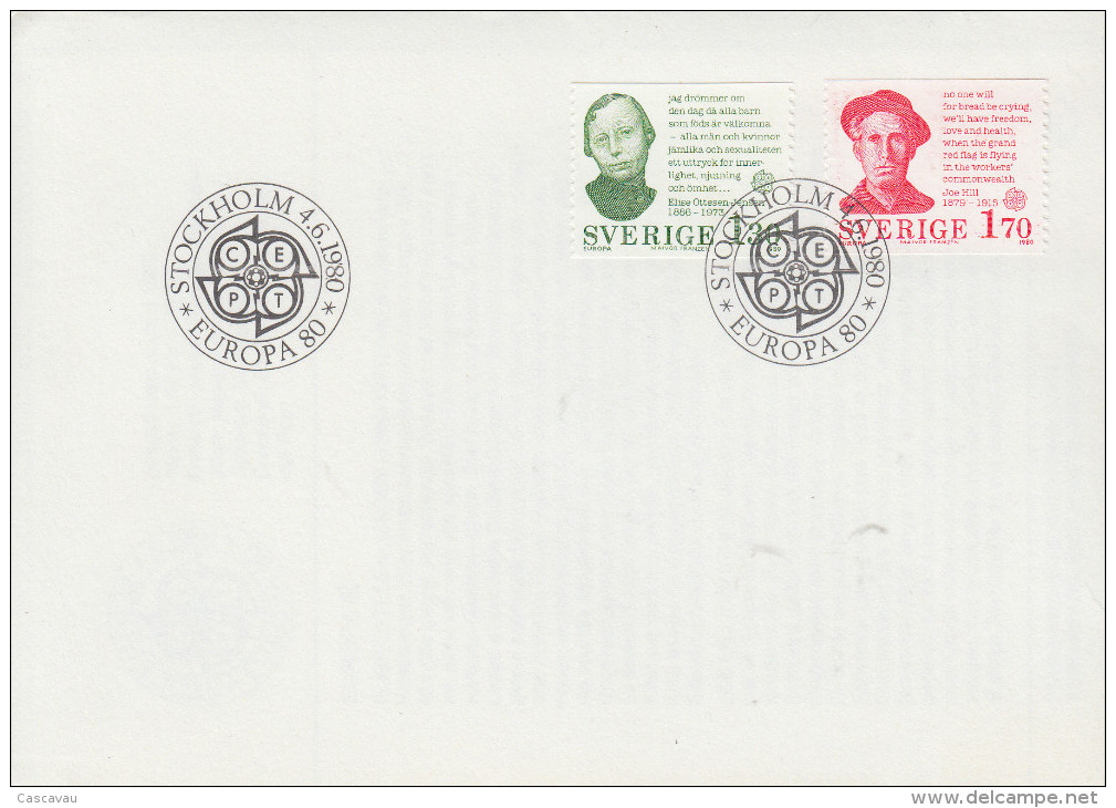 Enveloppe  FDC   1er  Jour   SUEDE    EUROPA    1980 - 1980