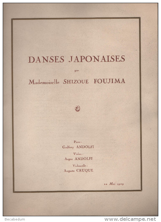 Programme Soirée Honneur Président République Ambassadeur Japon 1929 Danses Japonaises Foujima Andolfi Cruque Dojoji - Programma's
