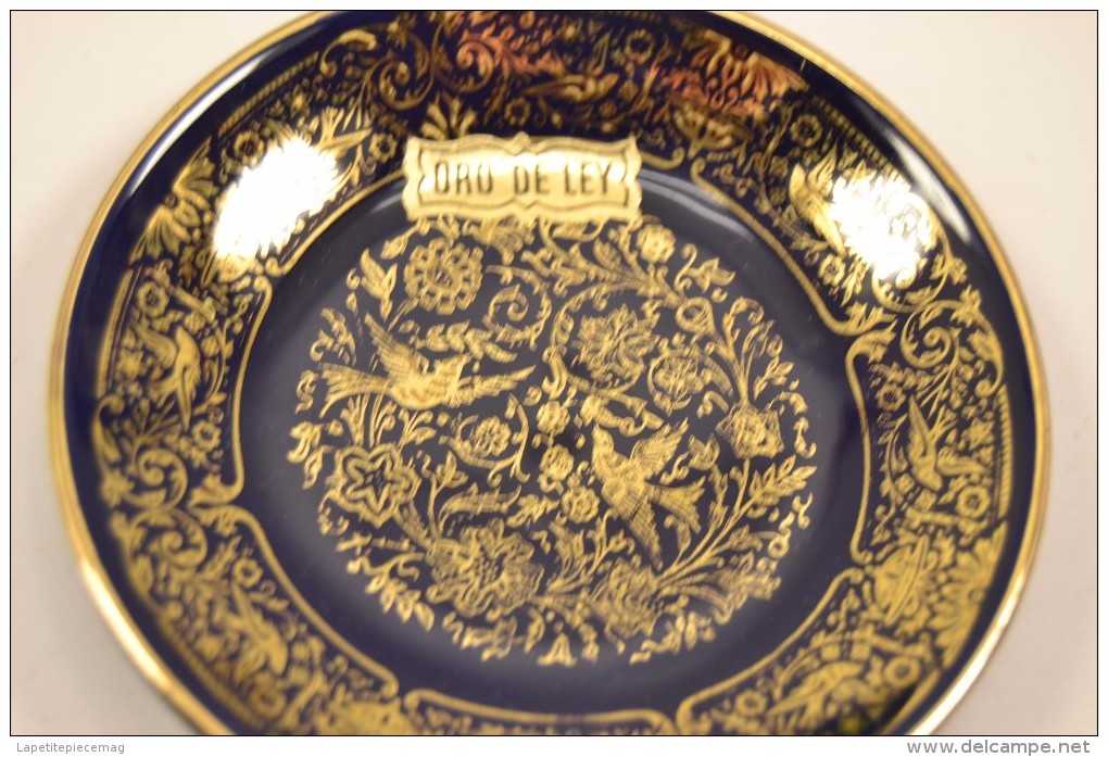 Petite Assiette / Sous-coupe Sous-tasse Décorative ORO DE LEY, Espagne. Bleu Roy Roi Or. Décor Fleurs Oiseaux - Otros & Sin Clasificación