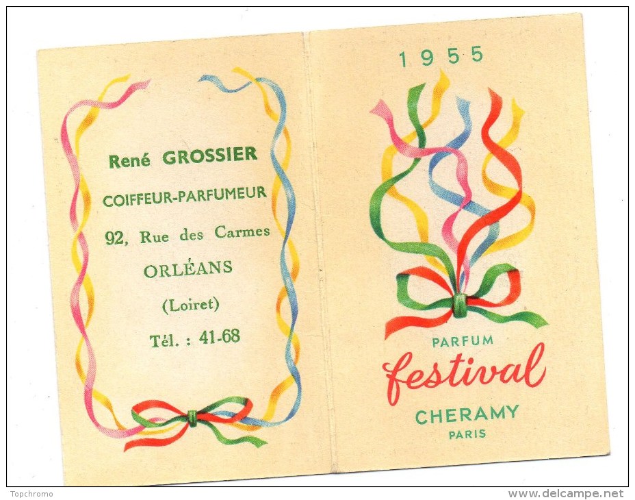 Carte Parfumée Festival Chéramy Paris Parfum Calendrier 1955 Grossier Coiffeur-Parfumeur Orléans - Anciennes (jusque 1960)