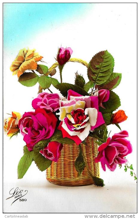 [DC2482] CARTOLINA - FIORI - CESTINO DI ROSE - Non Viaggiata - Old Postcard - Fiori