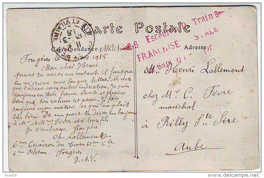 LOT DE 17 CARTES DE FOUGERES . CORRESPONDANCE DU SOLDAT LALLEMENT PENDANT LA GUERRE DE 1914.1918.6iéme escadron du train