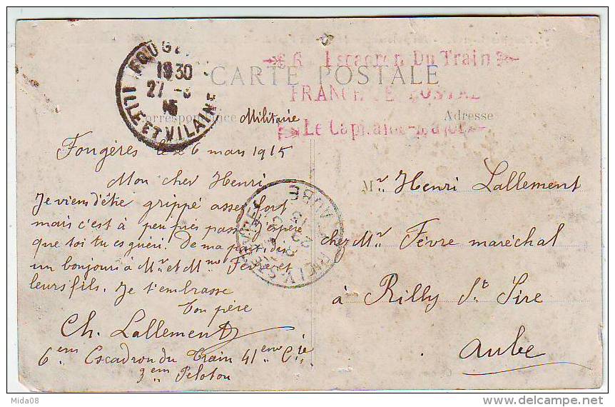 LOT DE 17 CARTES DE FOUGERES . CORRESPONDANCE DU SOLDAT LALLEMENT PENDANT LA GUERRE DE 1914.1918.6iéme escadron du train