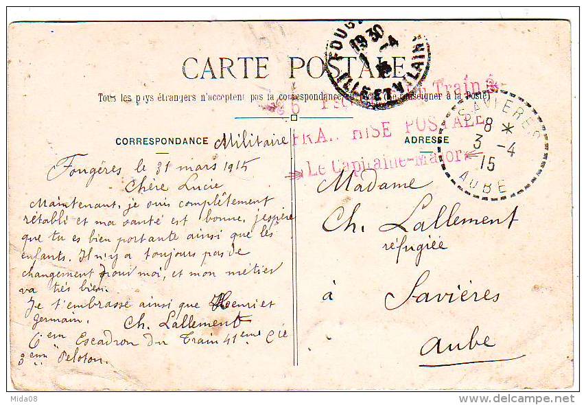 LOT DE 17 CARTES DE FOUGERES . CORRESPONDANCE DU SOLDAT LALLEMENT PENDANT LA GUERRE DE 1914.1918.6iéme escadron du train